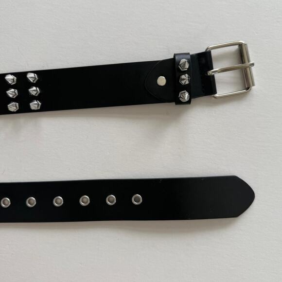 Y2K Black Leather Punk Belt Silver Studs Adjustable Fits 26-36 Unisex Style - Picture 10 of 13